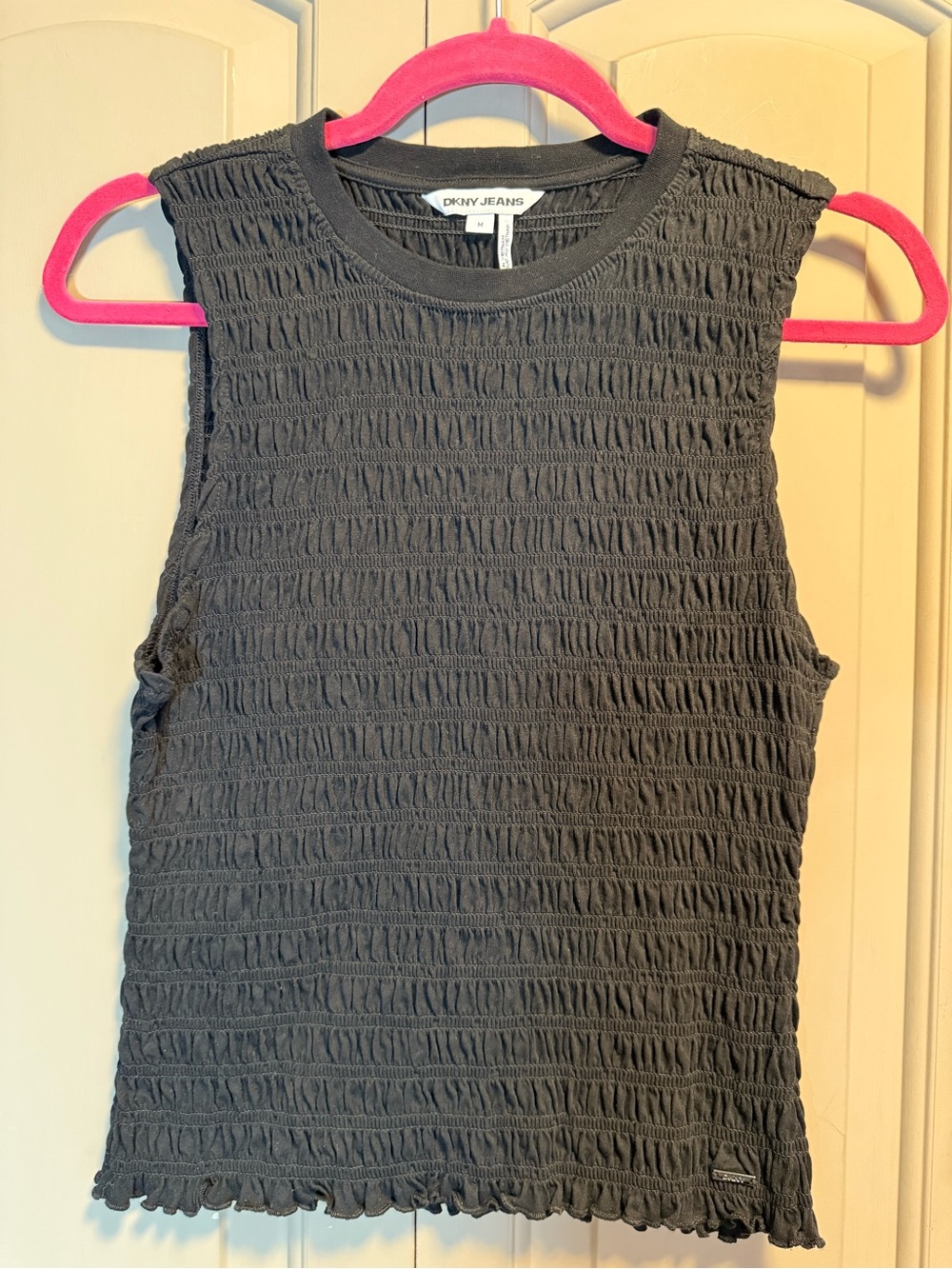 Dkny Smocked Sleeveless Tank Top in Black